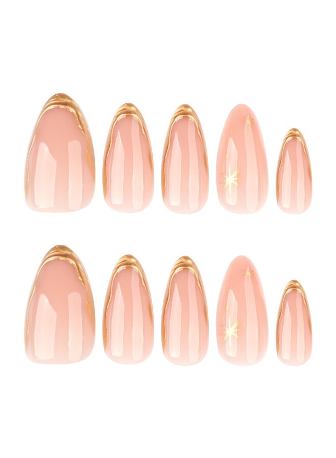 JOSQUEWNN Press On False Nails,24pcs French-Style French Almond Gold Starburst 3D Fake Nails, Perfectly Create a Fashionable Nail Art Effect. Fake Acrylic Nails With Glue Kit. - Image 5
